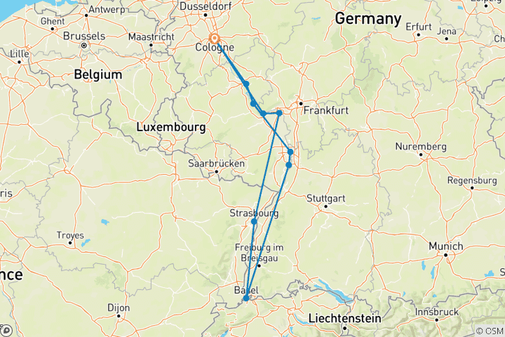 Map of New Year's Eve Cruise on the Rhine (Cologne - Cologne)