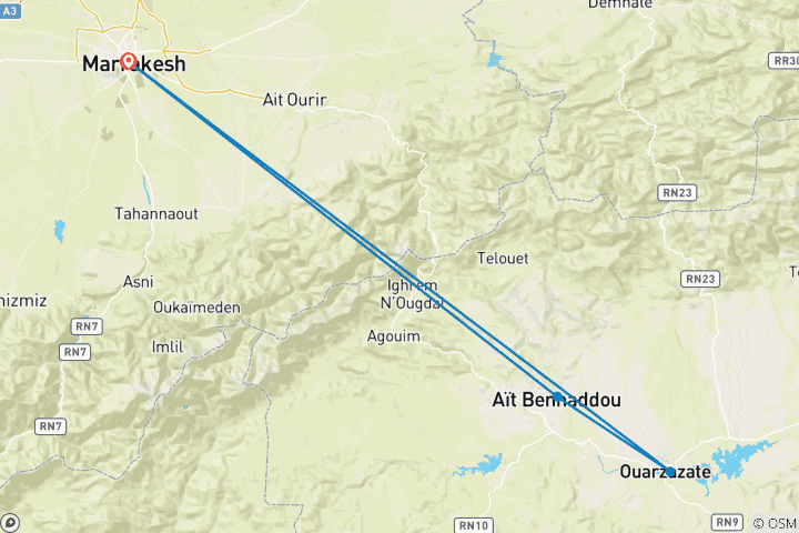 Kaart van Activiteiten in Marrakech & het Atlasgebergte