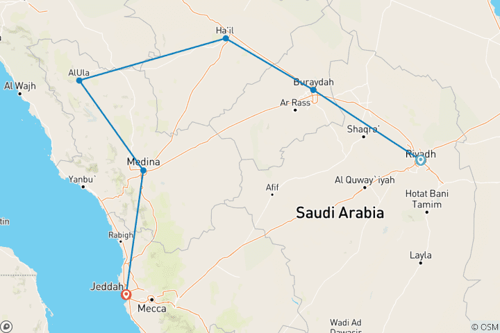 Map of Riyadh to Jeddah Overlander