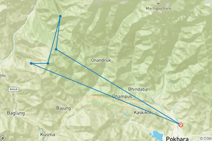 Kaart van Khopra Danda Trek 8 dagen