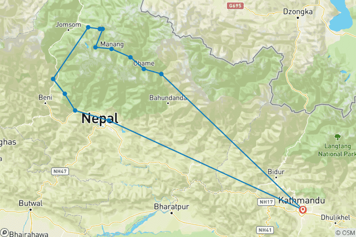 Map of Annapurna Circuit With Tilicho Lake Trek 15 Days
