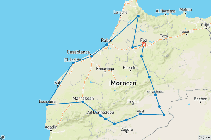 Map of Morocco 12 Days Tour From Fes