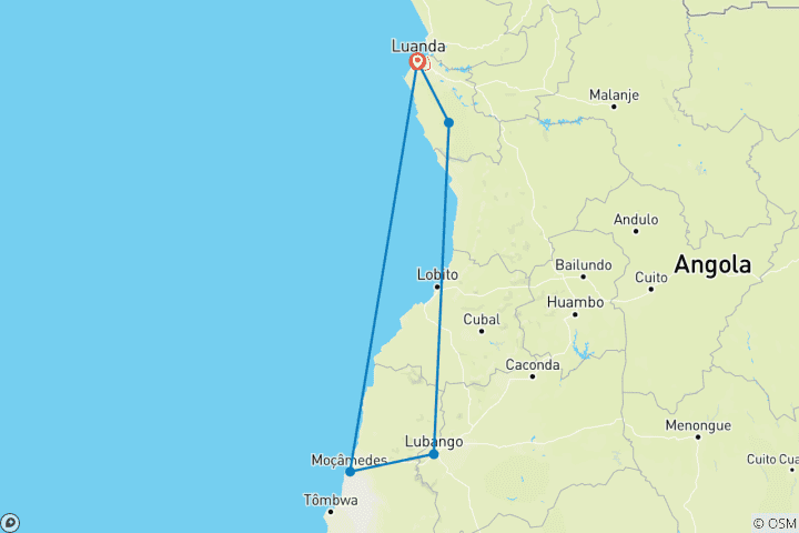 Carte du circuit Meilleur circuit privé en famille en Angola avec chutes d'eau et animaux sauvages