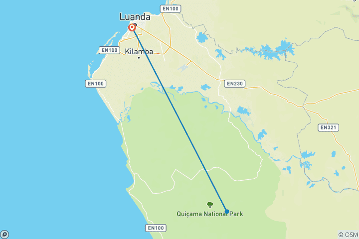 Carte du circuit Circuit privé sur mesure à Luanda et aux chutes de Kalandula en Angola, avec départ quotidien