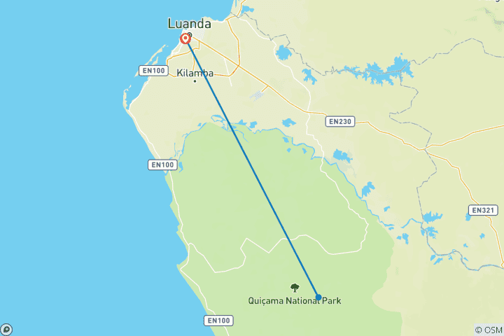 Map of Tailor-Made Private Angola Tour to Luanda & Kalandula Falls, Daily Start