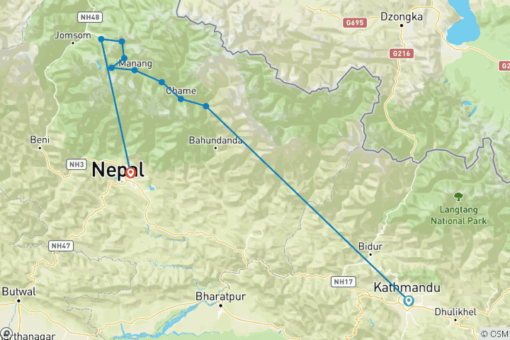 Mapa de Circuito de los Annapurnas con el lago Tilicho - 12 días