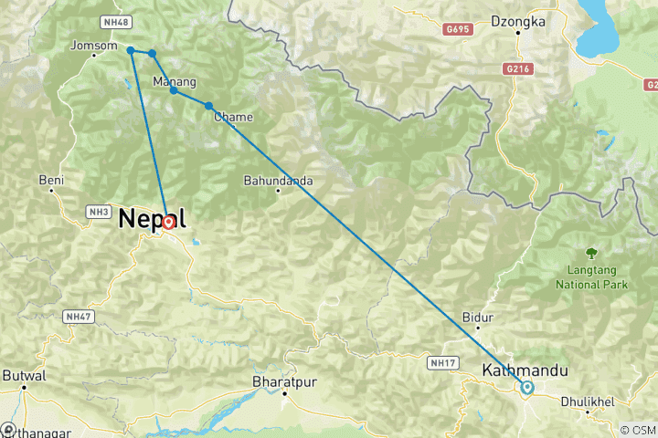 Karte von Annapurna Circuit Trekkingreise - 5 Tage