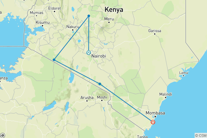 Map of 15 Days Kenya Luxury Experience