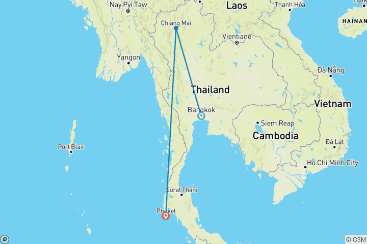 Carte du circuit Découvrir les merveilles de la Thaïlande en 10 jours