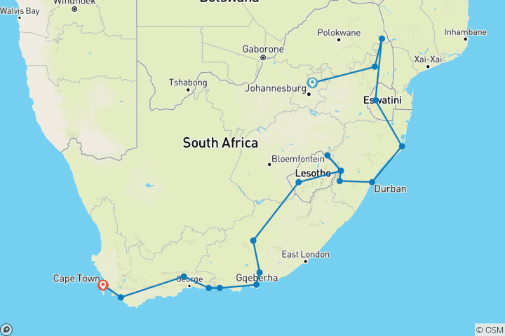 Map of South Africa, Eswatini & Lesotho  (Accommodated)  - 20 days