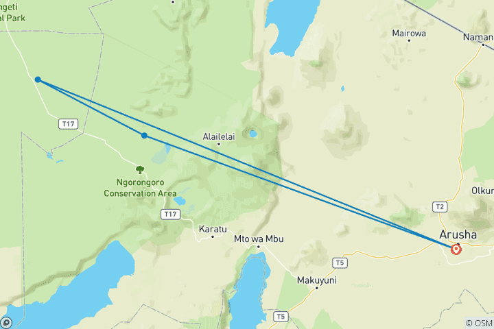 Map of 5 Days - Serengeti and Ngorongoro Crater