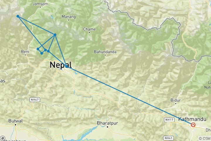 Map of Ghorepani Poon Hill Trek