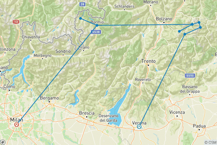 Map of The Alps & Dolomites ~ North Italy ~ Guided *ROAD CYCLE*