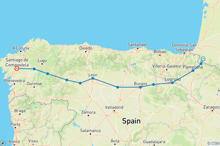 Carte du circuit Camino de Santiago (Francés) Guided *CYCLE* Tour/Packing/MTB