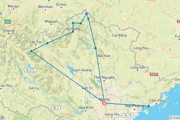 Carte du circuit De la montagne à la plage 13 jours : Hanoi - Parc national de Ba Be - Ha Giang - Sapa