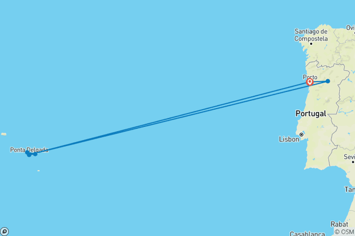 Carte du circuit Le meilleur de Porto et des Açores en 9 jours