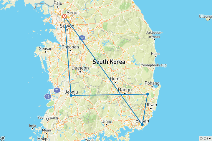 Carte du circuit Aventure familiale en Corée : 9 jours de souvenirs inoubliables