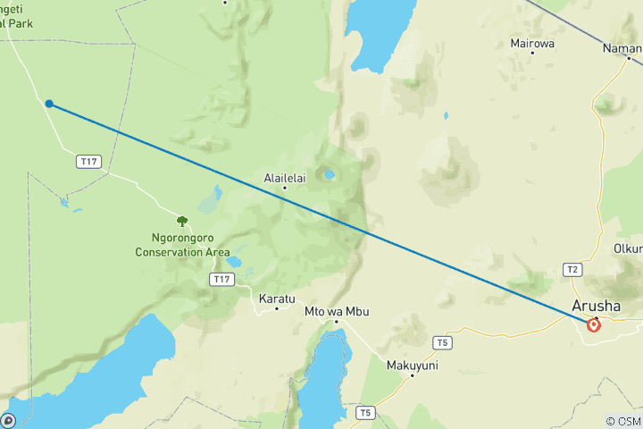 Map of 3 Days - Serengeti (2 nights) and Ngorongoro Crater