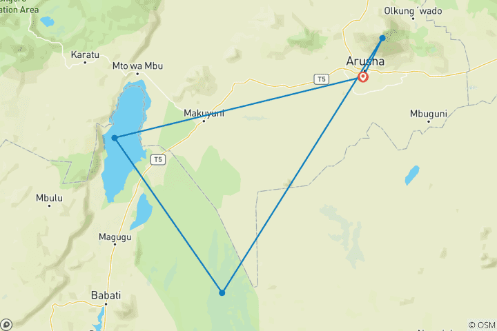 Map of 3 Days - Arusha NP, Tarangire & Manyara