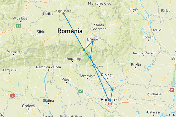 Carte du circuit Halloween en Transylvanie - 3 jours d'excursion et de fête au château de Dracula