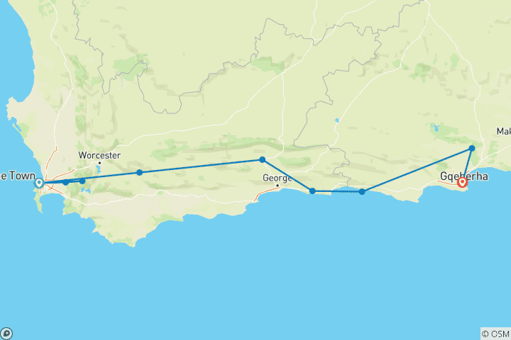 Map of Garden Route Small Group Tour