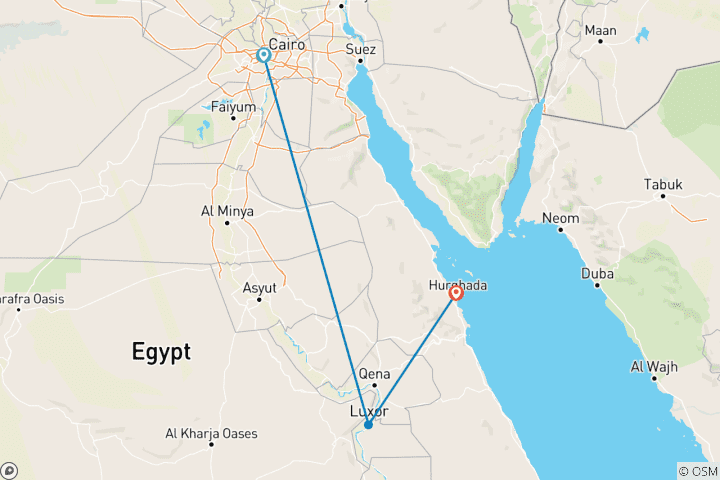 Carte du circuit Pharaons et paradis : Le Caire, Louxor et Hurghada (10 jours)