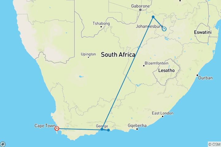 Map of Super South Africa : Wildlife Safari, Table Mountain, Garden Route