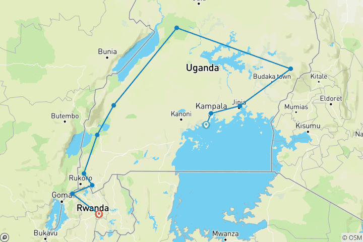 Map of Tourilla's Ultimate Luxury Safari in Uganda & Rwanda