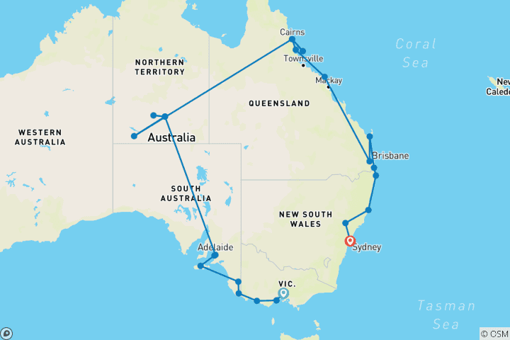 Carte du circuit Australie spectaculaire (2023/2024, 25 jours)