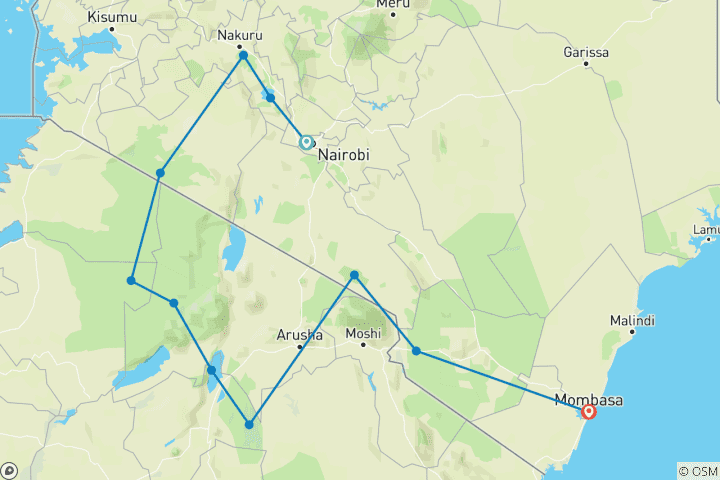 Map of The Best of Kenya & Tanzania Safari Experience the Wonders of 9 Extraordinary Parks- Economy