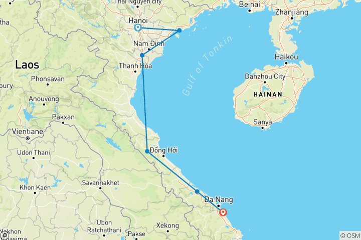 Mapa de Circuito de aventura de Hanói a Hoi An 9 días