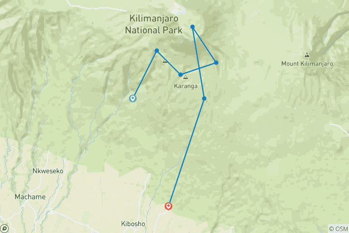 Map of 8 DAYS KILIMANJARO HIKING VIA UMBWE ROUTE