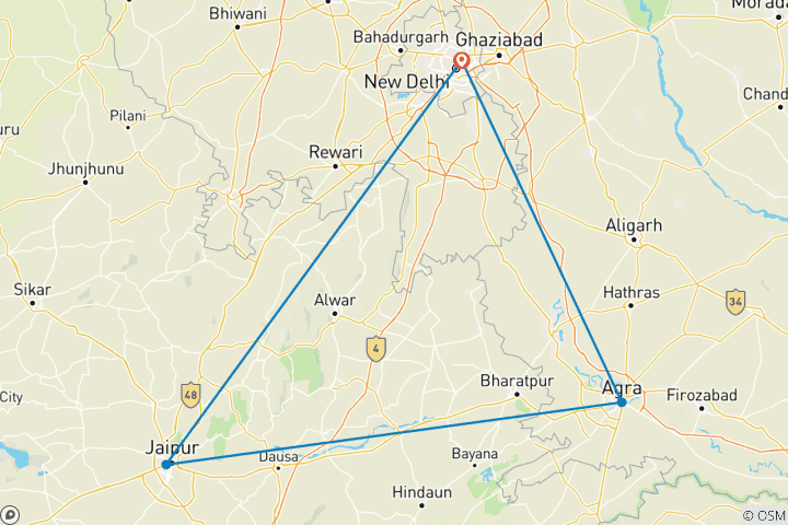 Mapa de Circuito al triángulo de oro de la India