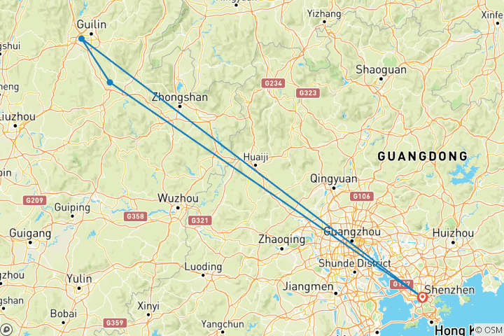 Map of Explore Longji & Guilin by bullet train from Shenzhen 7D