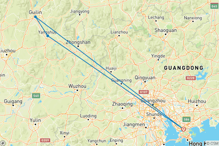 Carte du circuit Découvrez Longji et Guilin en train à grande vitesse depuis Shenzhen 7D