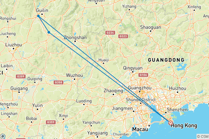 Carte du circuit Découvrez Longji et Guilin en train à grande vitesse depuis Hong Kong 5D