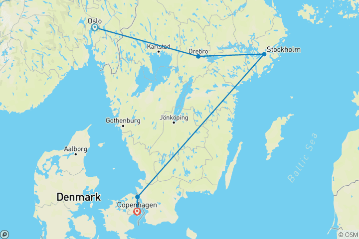 Map of 6-Day Pearls of Northern Europe End in Copenhagen