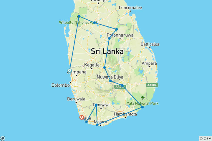 Carte du circuit Sri Lanka : une faune intacte