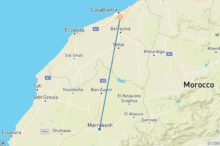 Carte du circuit Circuit de 5 jours à Casablanca et Marrakech