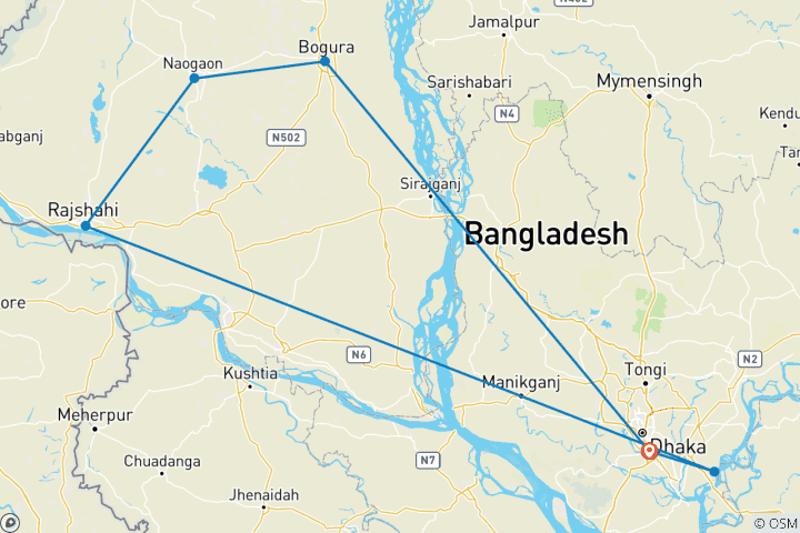 Kaart van Verken het historische noorden van Bangladesh