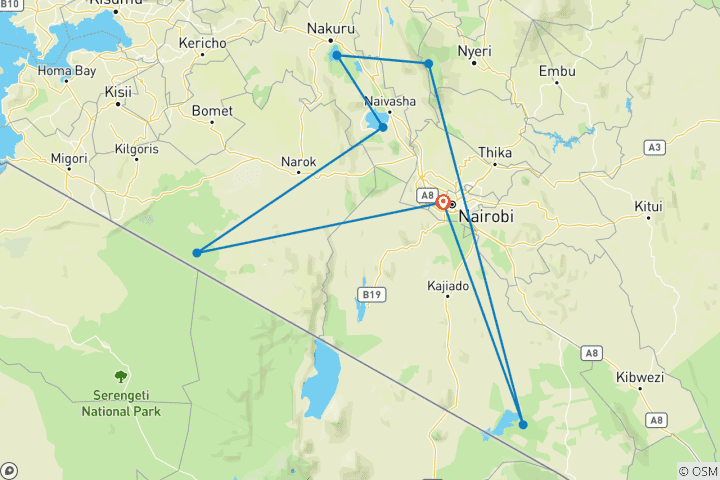 Map of 10 Days Kenya Luxury Safari - Wildebeest Migration Safari