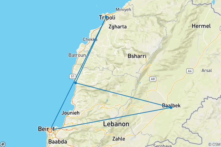 Map of Storytelling Expedition to Lebanon - Social Impact Documentary Tour