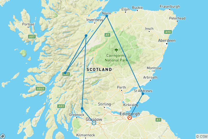 Carte du circuit Le goût de l'Écosse - 6 jours/5 nuits (7 destinations)