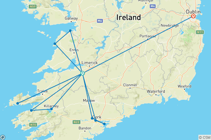 Carte du circuit Excursion dans le sud de l'Irlande - 8 jours/7 nuits