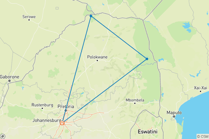 Map of 4 Day | Heritage Trail Mapungubwe NP to Kruger NP