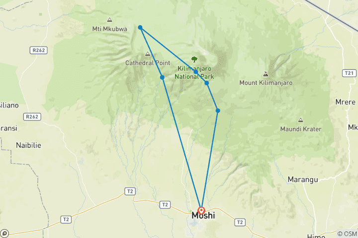 Karte von Machame Route Trekkingreise (inklusive Unterkunft und Transport) - 9 Tage