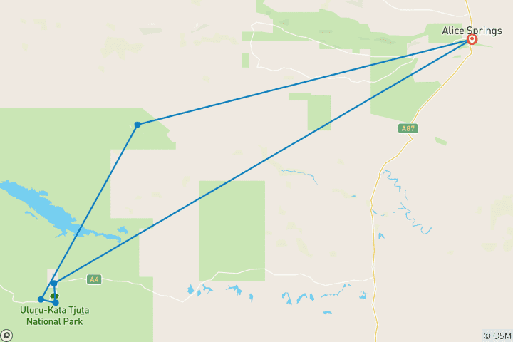 Carte du circuit Uluru - Kata-Tjuta et Kings Canyon - 3 jours (camping) - au départ d'Alice Springs