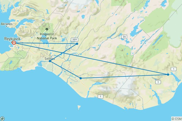 Kaart van Lichten van IJsland - vliegen & rijden