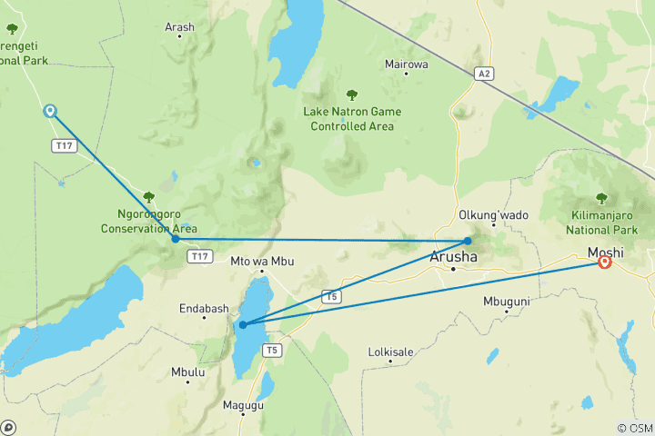 Mapa de Safari Maravillas de los Cinco Grandes 4 Días