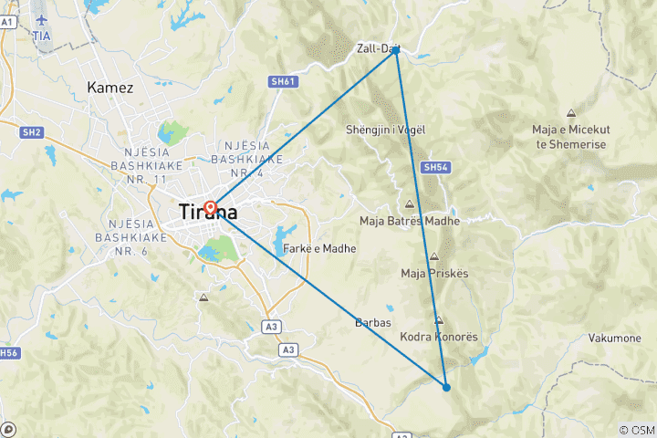 Map of Rural Tirana city break